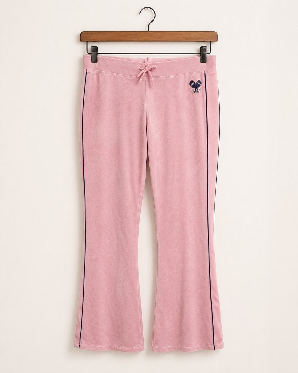 NWOT Juicy Couture Velour Pants Women Pink Flare Pants Y2K Logo Drawstring Sz L